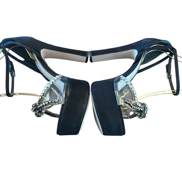 Schutz Suede Platform High Heels Clear Strap Rhinestone Embellished NEW 9.5 - Picture 8 of 10